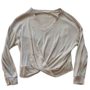 Beige Lush Ribbed Wrap Sweater
